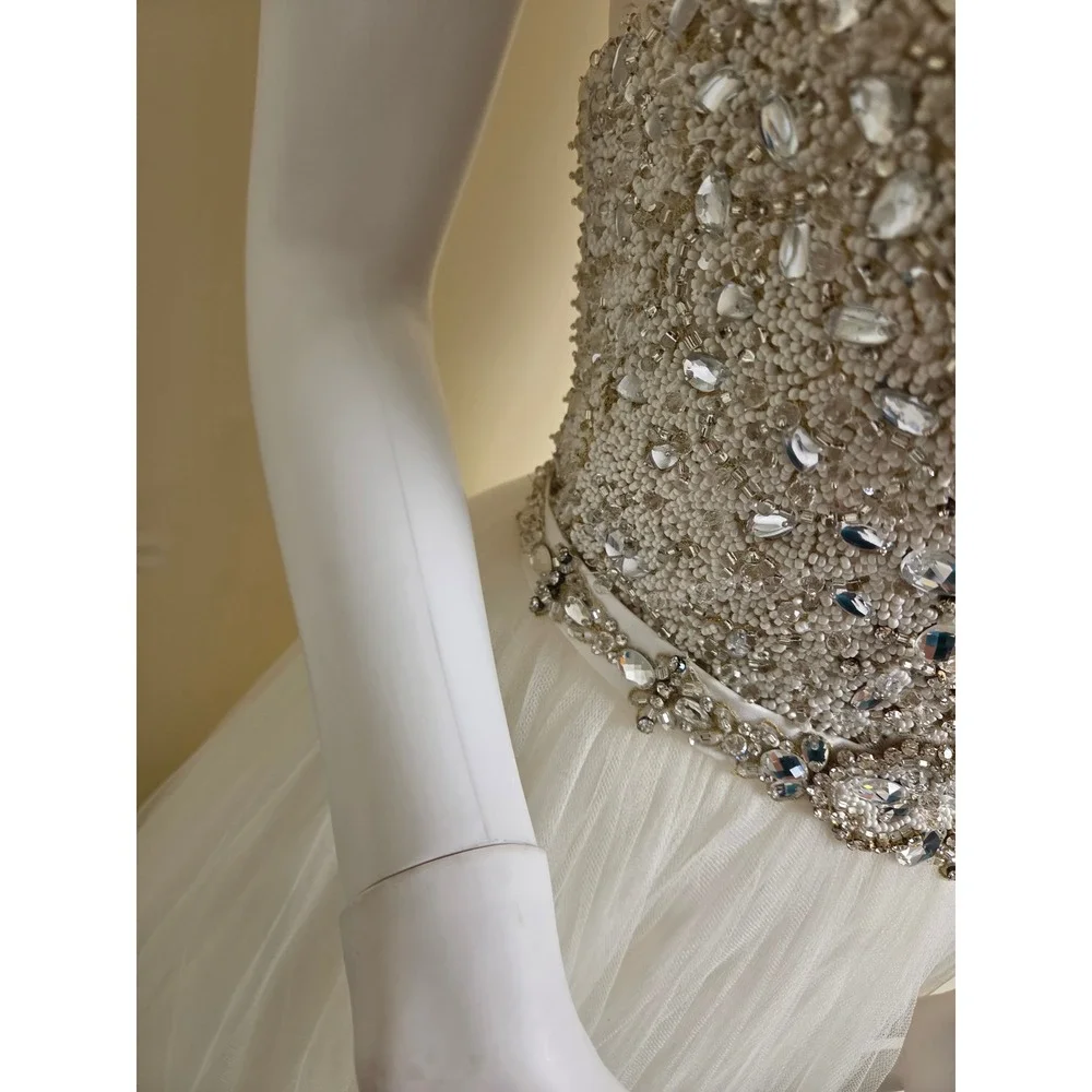 Maggie Sottero Haute Couture Beaded Tulle Wedding Dress Ball Gown Ivory Size 6 - Picture 9 of 16